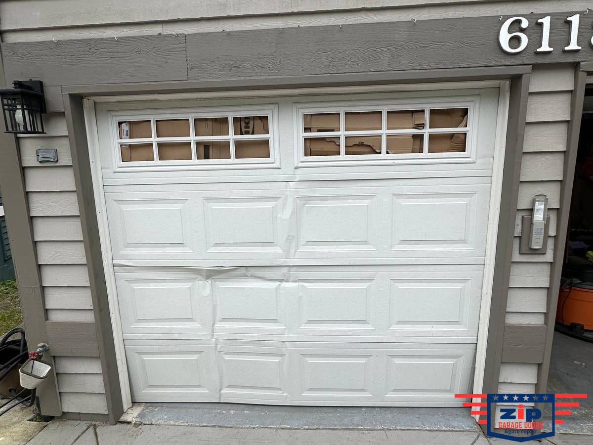 </i>Multiple crushed panels and frame shift after impact damage.</i>